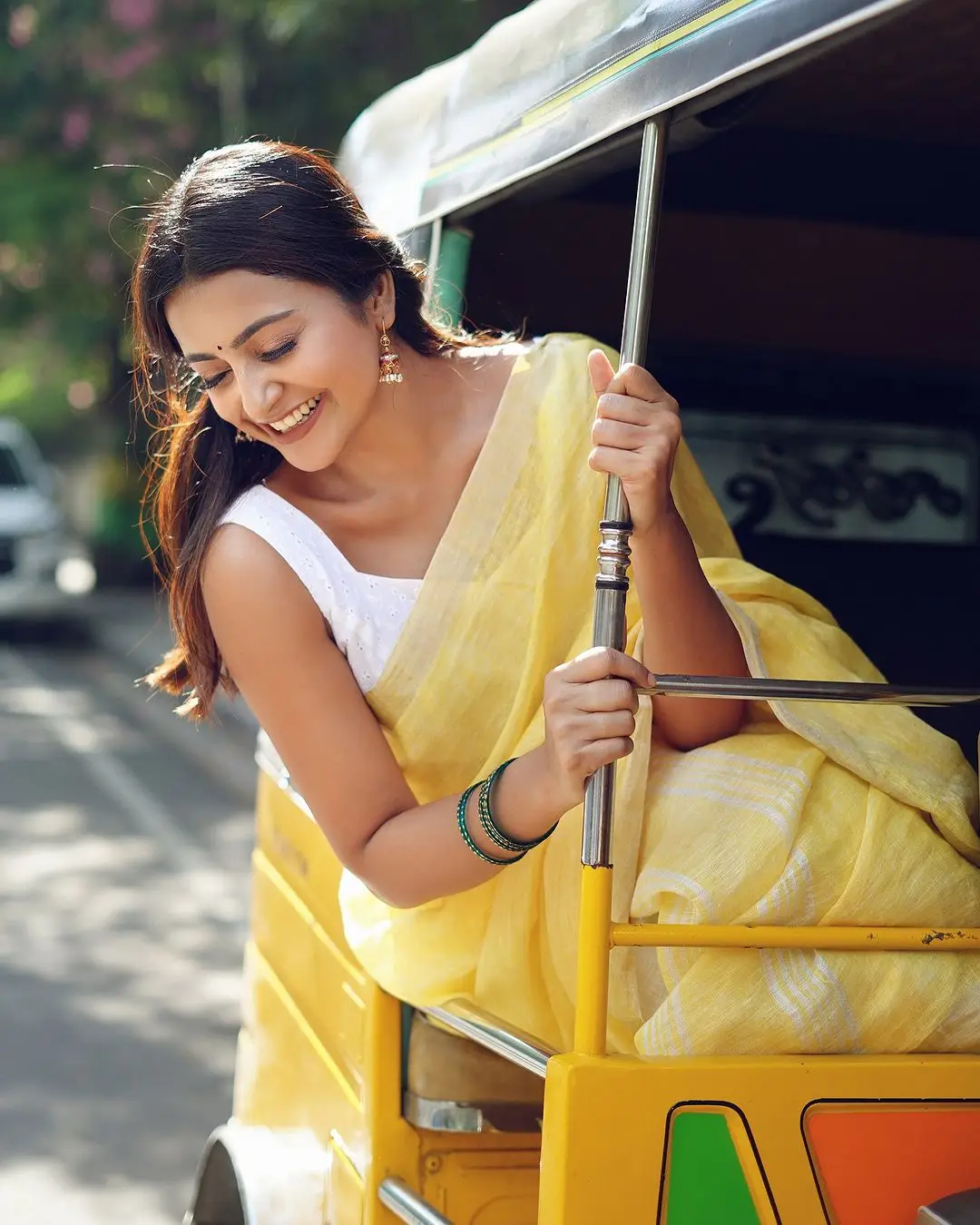 Avantika Mishra Stills in Yellow Saree White Sleeveless Blouse